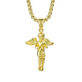 Titanium Steel Hands Pray Angel Necklace Chain Pendant Men Hip-hop Metal Jewelry