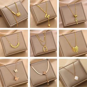 Titanium Steel Heart Pearl Pendant Necklace For Women
