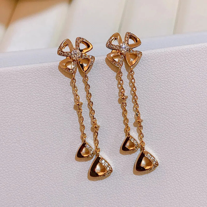 Titanium Steel Flower Stud Earrings Chain High Jewelry
