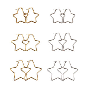 Titanium Steel Hoop Earrings, Star, Golden & Stainless Steel Color