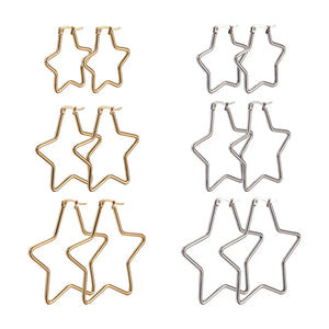 Titanium Steel Hoop Earrings, Star, Golden & Stainless Steel Color
