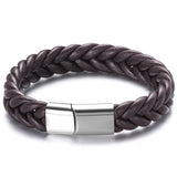 Titanium Steel Leather Bracelet, Hand-Woven Men's Bracelet