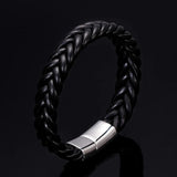 Titanium Steel Leather Bracelet, Hand-Woven Men's Bracelet
