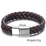 Titanium Steel Leather Bracelet, Hand-Woven Men's Bracelet