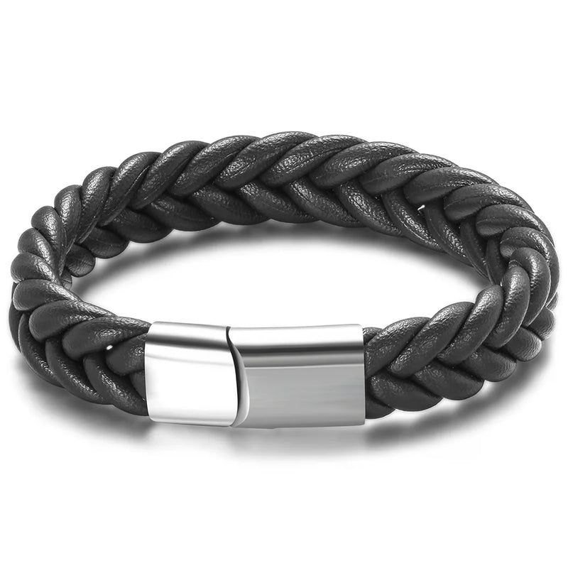 Titanium Steel Leather Bracelet, Hand-Woven Men's Bracelet