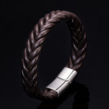 Titanium Steel Leather Bracelet, Hand-Woven Men's Bracelet
