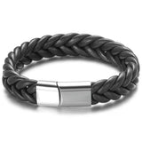Titanium Steel Leather Bracelet, Hand-Woven Men's Bracelet