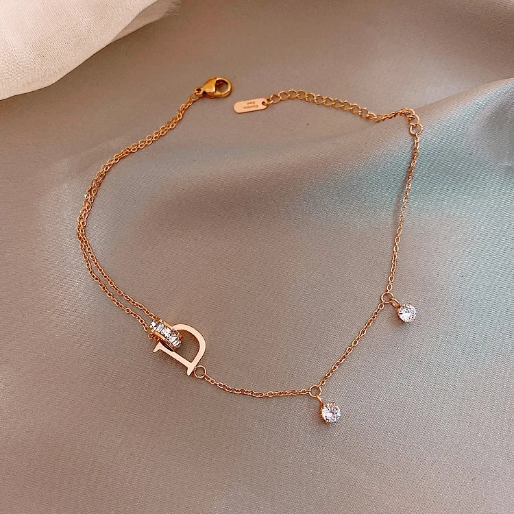 Crystal Anklet Bracelet on Leg Summer Beach Anklet Set