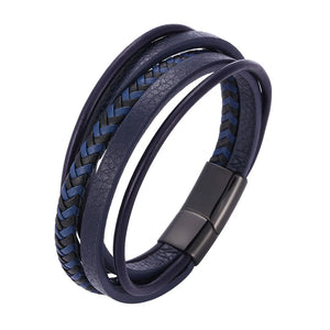Leather Braided Bracelet Stainless Steel Magnetic Buckle Men's Bracelet