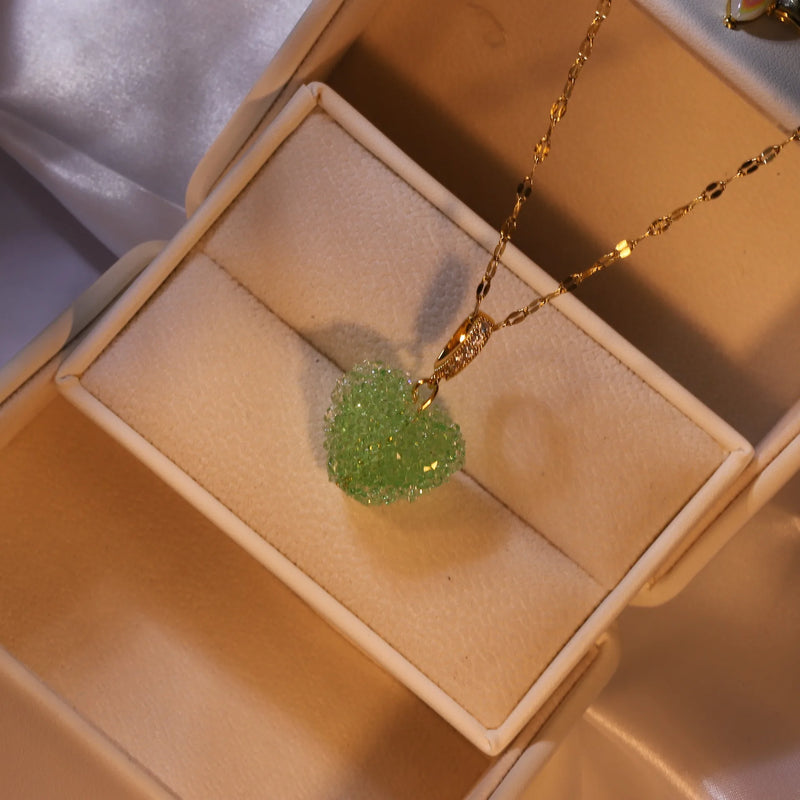 Sweet Peach Heart Zircon Necklace for Ladies