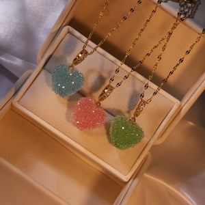 Sweet Peach Heart Zircon Necklace for Ladies