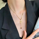 Titanium Steel Letter D Tassel Necklace Women's Jewelry