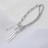 Engraved Name Bar Bracelet Crystal Chain Splicing Women's Pearl Pendant