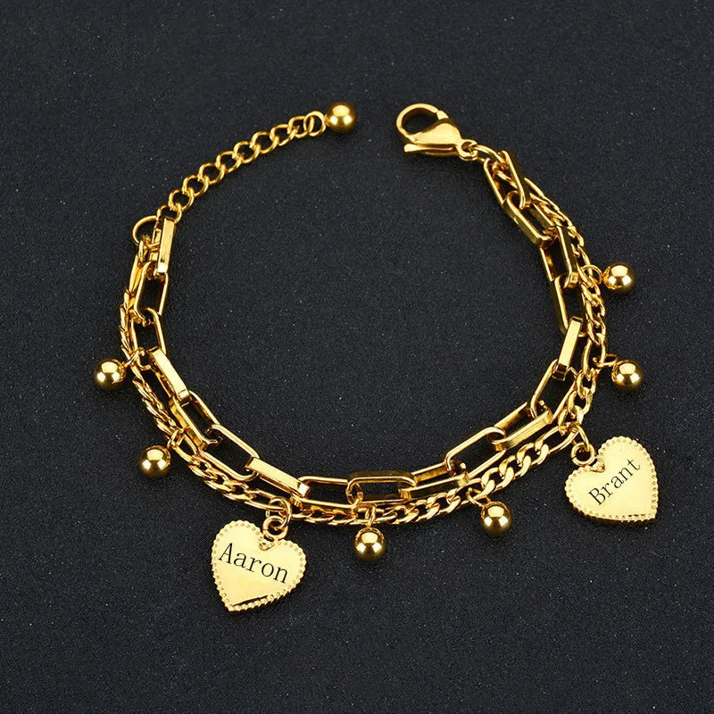 Personalized Heart Bracelet with Engraved Name Tag