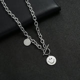 Titanium Steel Round Smiley Face Pendant Men's Hip-hop Chain
