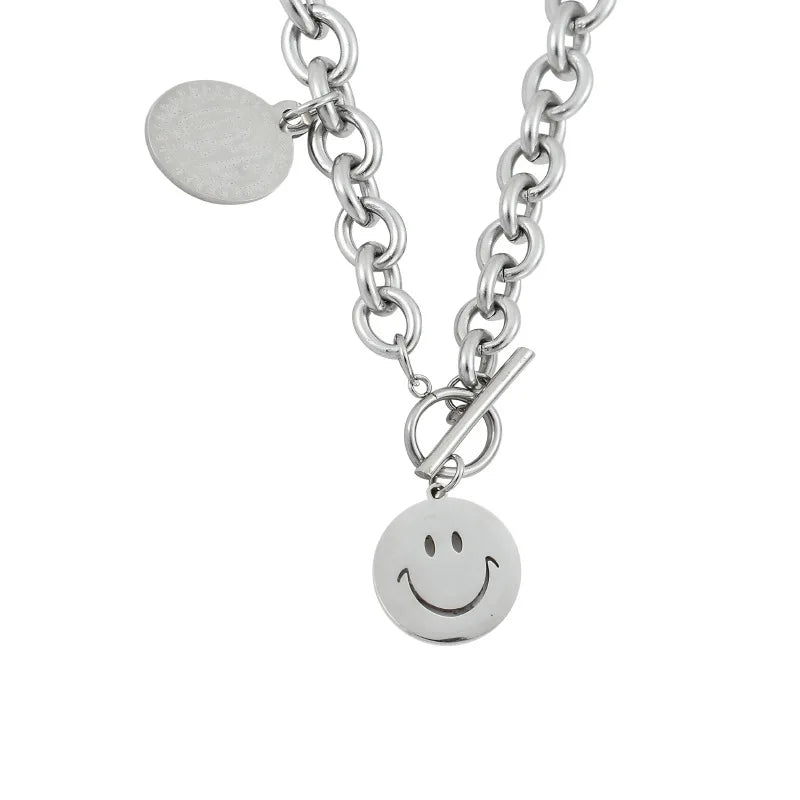 Titanium Steel Round Smiley Face Pendant Men's Hip-hop Chain