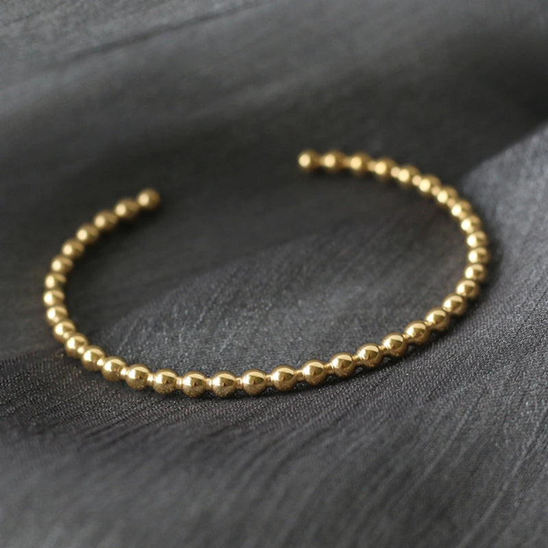 18k Beads Opening Bangle Titanium Steel Plated Bracelet