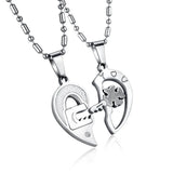 Titanium Steel Rhinestone Key Puzzle Jigsaw Couple GX553
