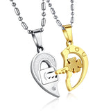 Titanium Steel Rhinestone Key Puzzle Jigsaw Couple GX553