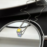 Titanium Steel Daily Necklace Colorful Square Pendant Chain