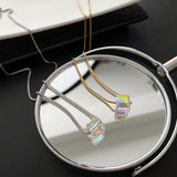 Titanium Steel Daily Necklace Colorful Square Pendant Chain