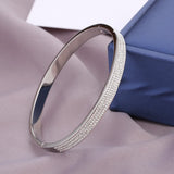 Titanium Steel Three Row Crystal Cuff Bangles