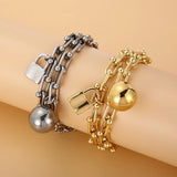 Titanium Steel U-chain Bracelet with Double Horseshoe Padlock