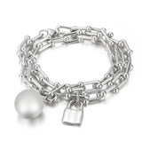 Titanium Steel U-chain Bracelet with Double Horseshoe Padlock