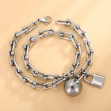 Titanium Steel U-chain Bracelet with Double Horseshoe Padlock