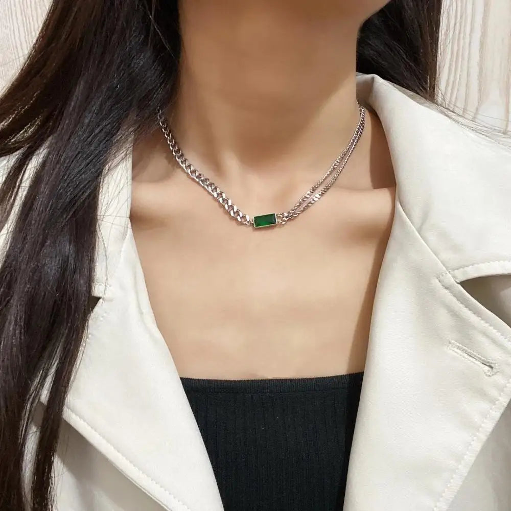 Titanium Steel Punk Crystal Choker Necklace