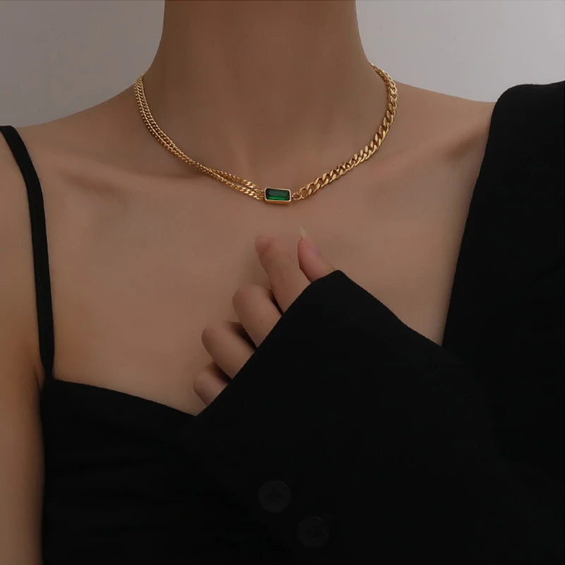 Titanium Steel Punk Crystal Choker Necklace