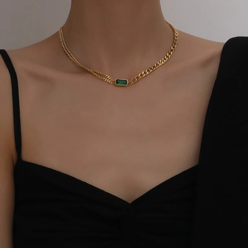 Titanium Steel Punk Crystal Choker Necklace