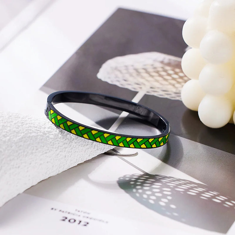 Titanium Steel Buckle Bracelet Green Plaid Couple Bracelet