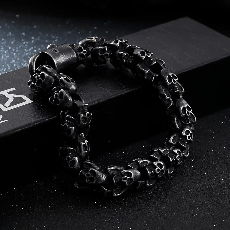Titanium Steel European American Men's Ghost Head Bracelet Skull Jewelry