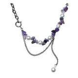 Titanium Steel Crushed Stone Pearl Necklace Tassel Collarbone Chain