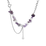 Titanium Steel Crushed Stone Pearl Necklace Tassel Collarbone Chain