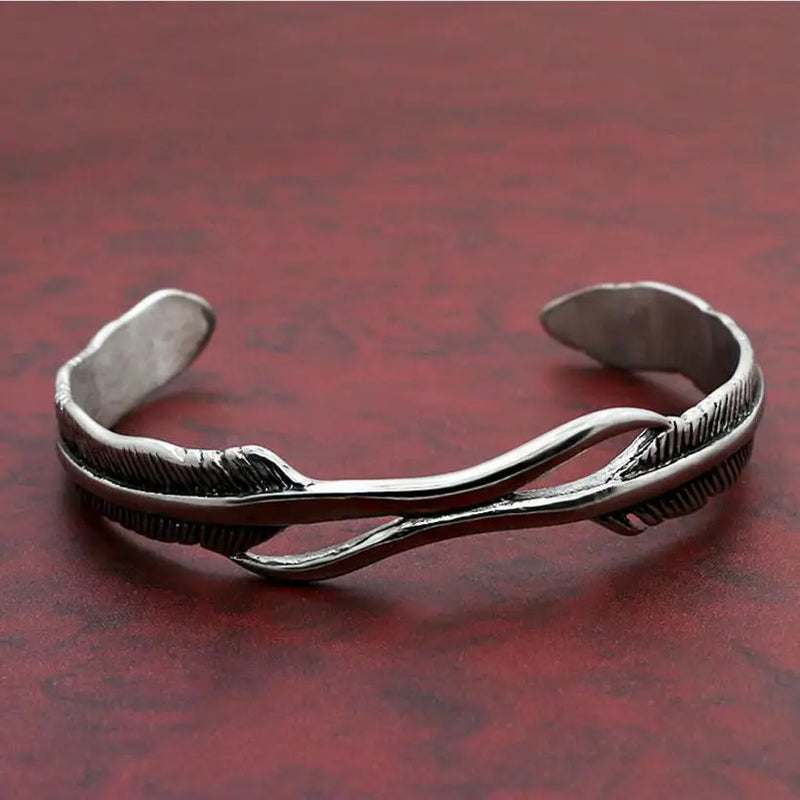 Vintage Titanium Steel Feather Bangle Bracelet