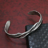 Vintage Titanium Steel Feather Bangle Bracelet