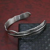 Vintage Titanium Steel Feather Bangle Bracelet
