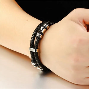 Titanium Steel Leather Men's Bracelet for Boyfriend