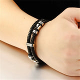 Titanium Steel Leather Men's Bracelet for Boyfriend