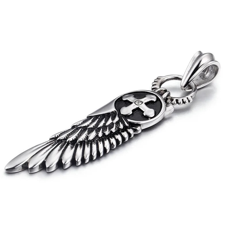 Men's Stainless Steel Angel Wings Cross Pendant