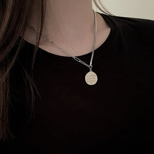 Titanium Steel Round Letter Pendant Necklace for Women
