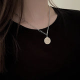 Titanium Steel Round Letter Pendant Necklace for Women