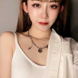 Titanium Steel Round Smile Face Love Letter Double Layer Clavicle Chain