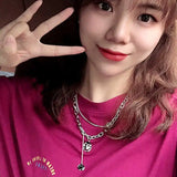 Titanium Steel Round Smile Face Love Letter Double Layer Clavicle Chain