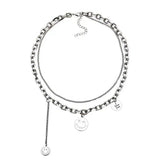 Titanium Steel Round Smile Face Love Letter Double Layer Clavicle Chain