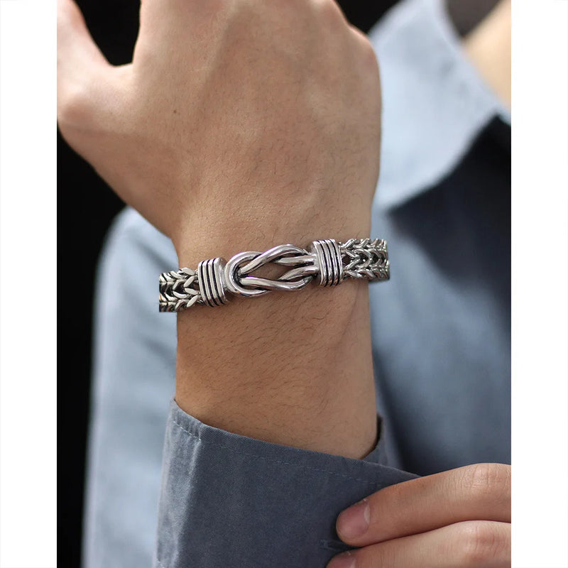 Hip-Hop Stainless Steel Men's Bracelet Double-Row Chain Magnetic Buckle