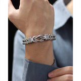 Hip-Hop Stainless Steel Men's Bracelet Double-Row Chain Magnetic Buckle