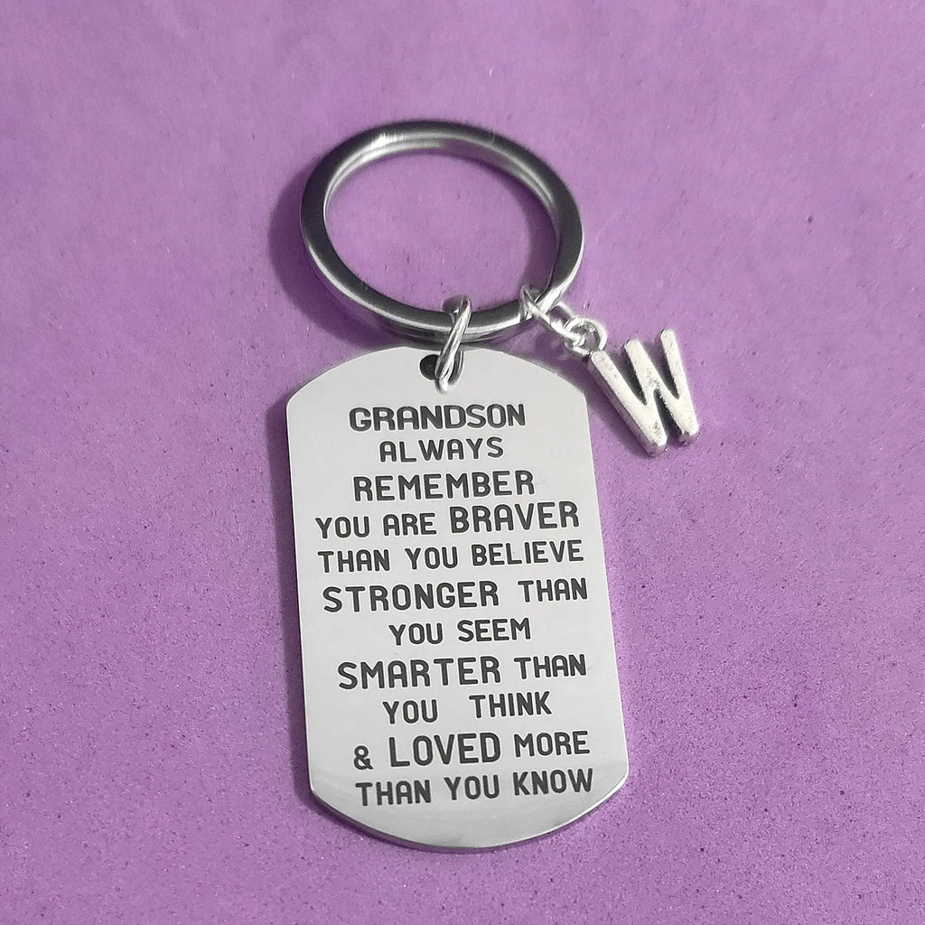 Granddaughter Grandson Keyring Creative Keys Holder Military Tags 26 Letters A-Z